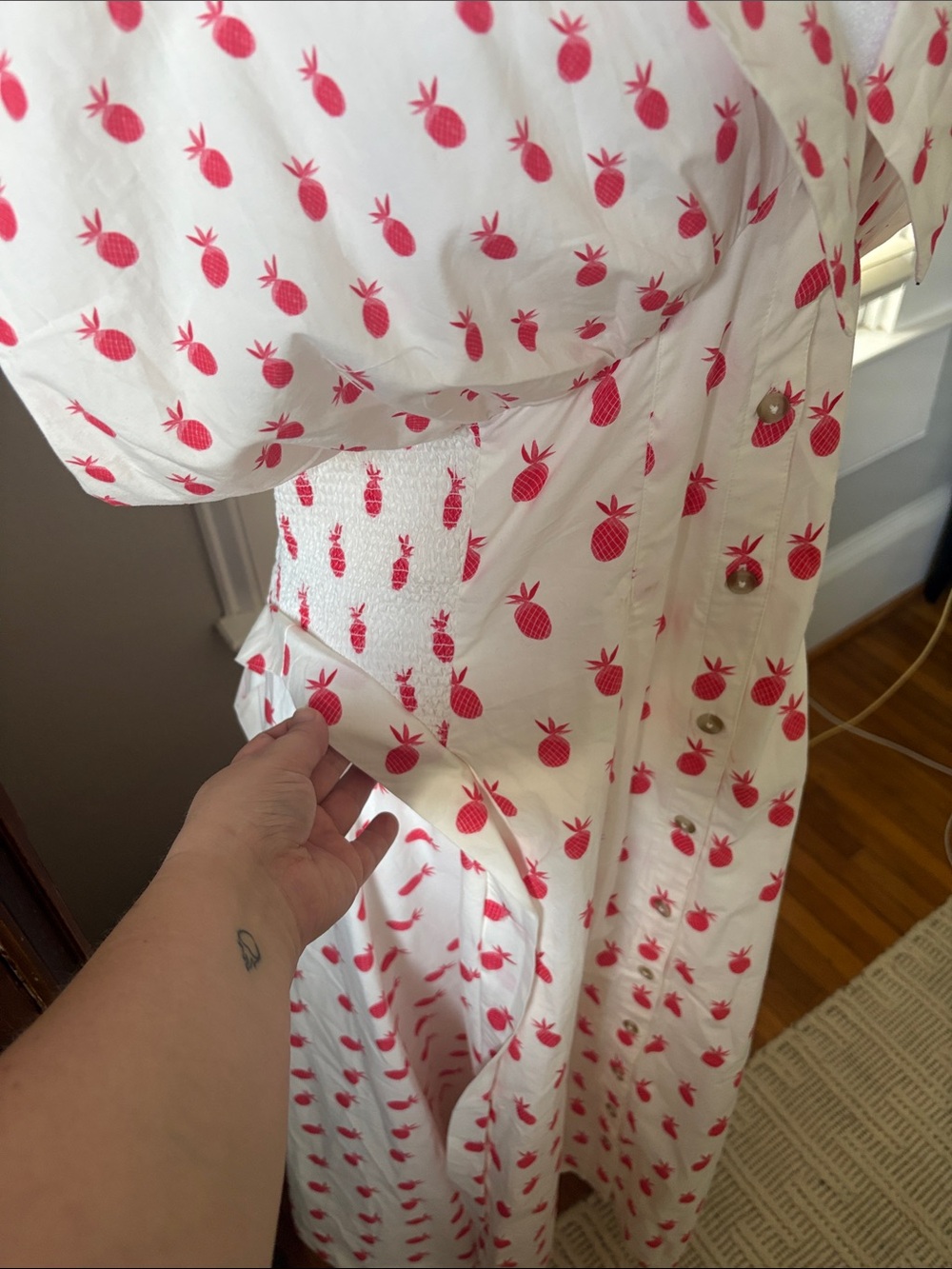 Anthropologie White Maxi Dress with Pink Fruit Print - Picture 5 of 8